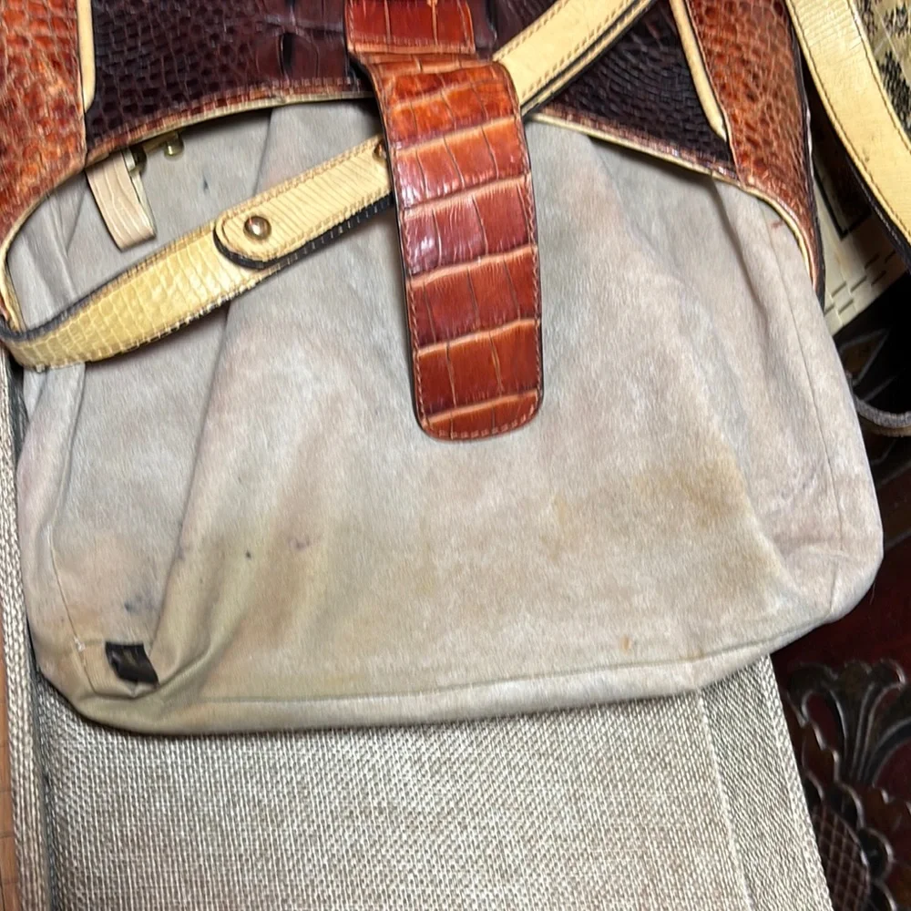 Brahmin Leather Bag Tricolor w Melbourne Croc Magnetic Snap Flap 10”x9.5”x3.5” - Picture 15 of 17